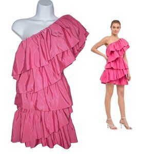 NWT Endless Rose Pink One Shoulder Ruffle Tiered Party Dress Mini Sz S (1225)